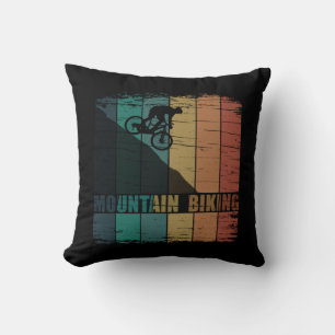 Vintage MTB Downhill Mountain Biking Throw Pillow