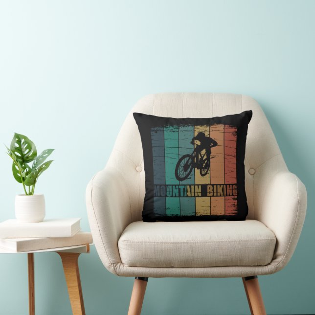 Vintage Mtb Mountain Biking Throw Pillow (Chair)