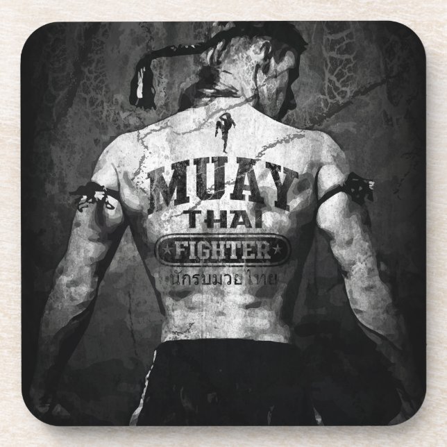 Vintage Muay Thai Fighter Drink Coaster (Front)