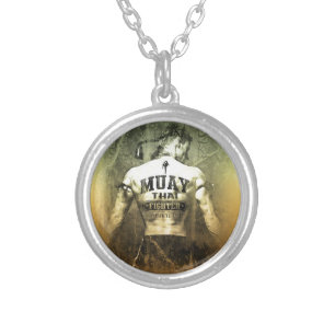 Vintage Muay Thai Fighter Silver Plated Necklace