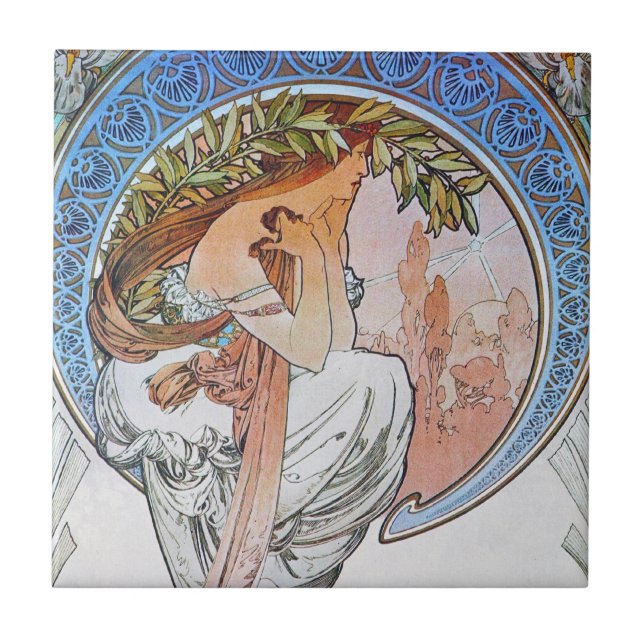 Vintage Mucha Art Ceramic Tile (Front)
