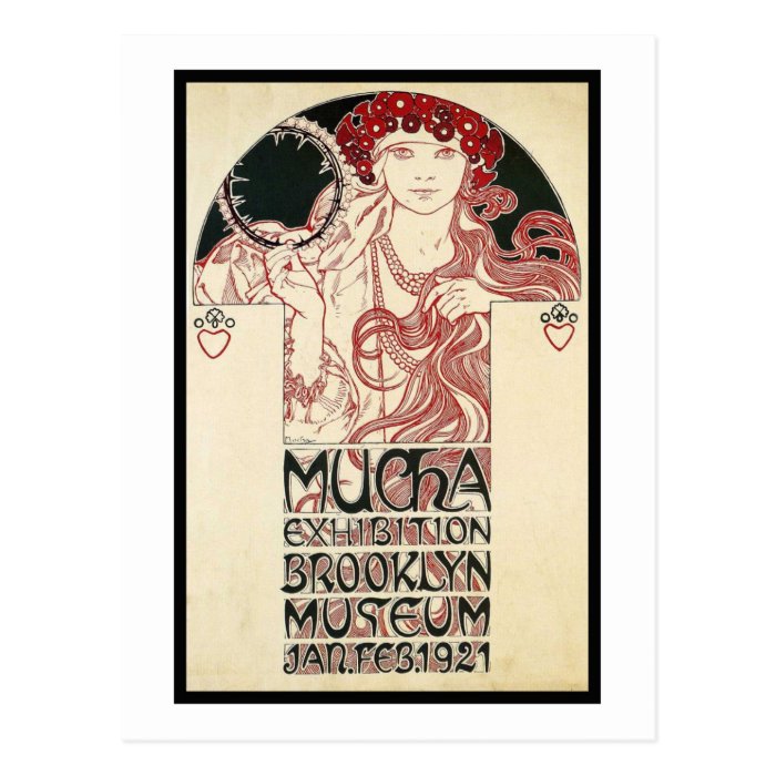 Vintage Mucha Exhibition Brooklyn Poster Post Card