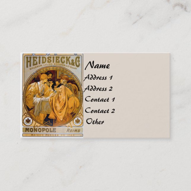 Vintage Mucha Fashion Business Card (Front)