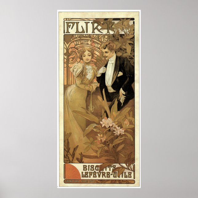 Vintage Mucha Flirt Biscuits Advertisement Poster (Front)