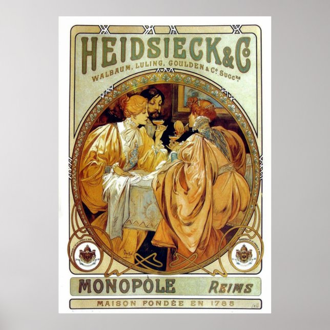Vintage Mucha Heidsieck & Co. Poster (Front)