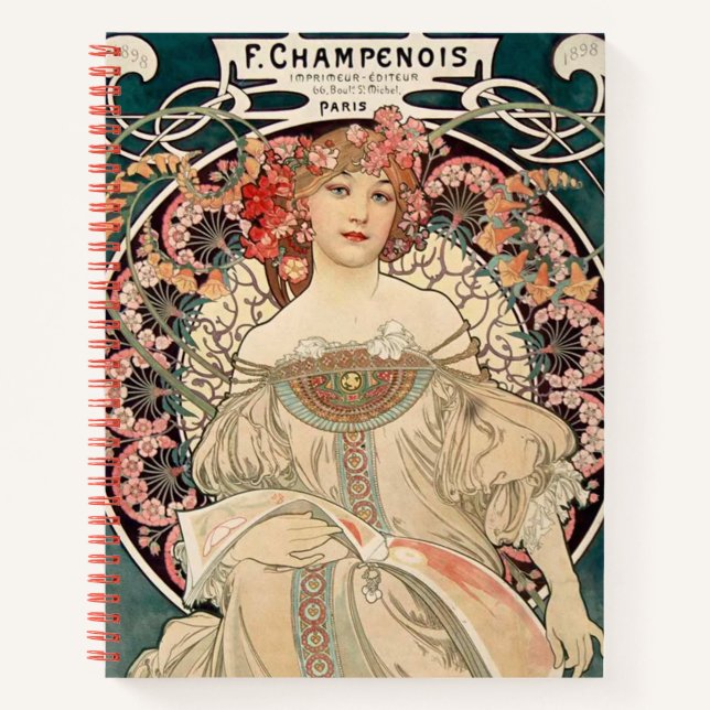 Vintage Mucha illustration planner Notebook (Front)