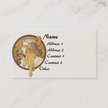 Vintage Mucha Lady Business Card by farmer77 at Zazzle