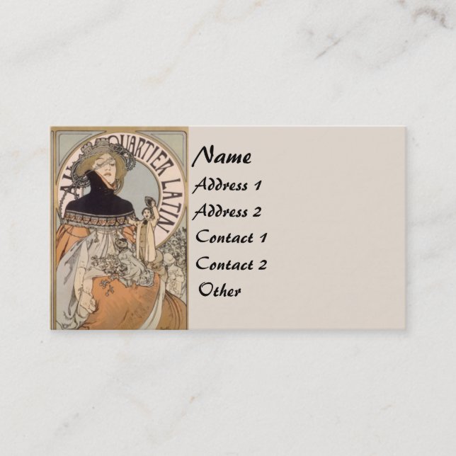 Vintage Mucha Latin Lady Business Card (Front)