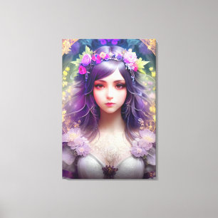 Vintage Mucha Style Beautiful Woman Portrait Canvas Print