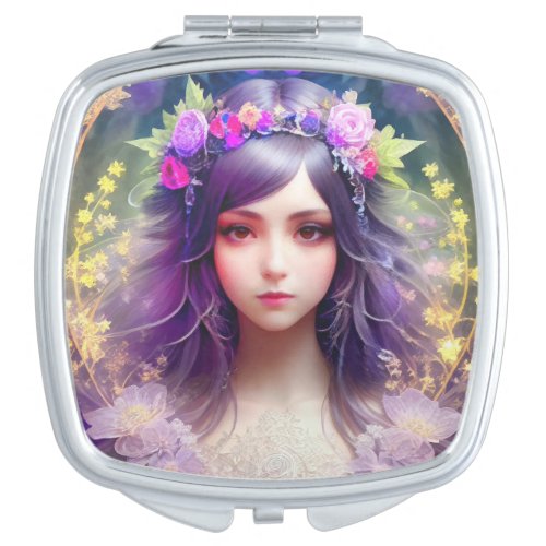 Vintage Mucha Style Beautiful Woman Portrait Compact Mirror