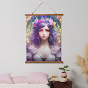 Vintage Mucha Style Beautiful Woman Portrait Hanging Tapestry