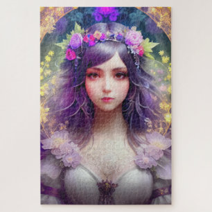 Vintage Mucha Style Beautiful Woman Portrait Jigsaw Puzzle