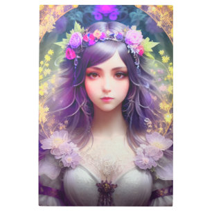 Vintage Mucha Style Beautiful Woman Portrait Metal Print