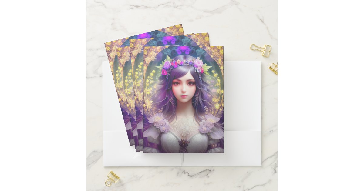 Potrait Pocket File Vintage Mucha Style Beautiful Woman Portrait Pocket Folder | Zazzle