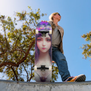 Vintage Mucha Style Beautiful Woman Portrait Skateboard