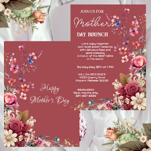 Vintage Muddy Maroon Modern Typography Mothers Day Invitation