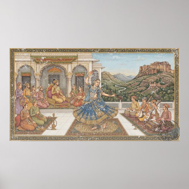 Vintage Mughal Court Miniature Kathak Heritage Art Poster (Front)