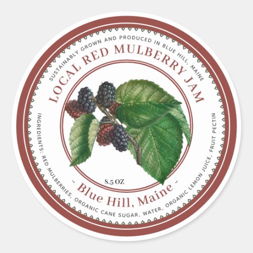 Vintage Mulberry Illustration Gold Border Jam Classic Round Sticker