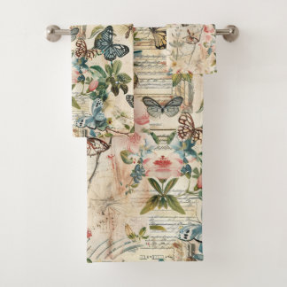 Vintage Multi Butterflies and Flowers Bath Towel Set