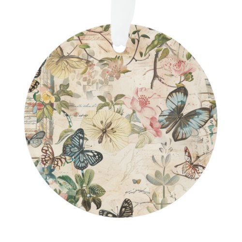 Vintage Multi Butterflies and Flowers Ornament