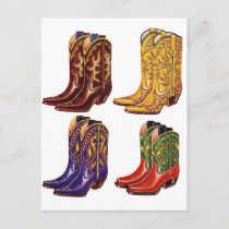 Vintage Multi-Colored Cowboy Boots Postcard