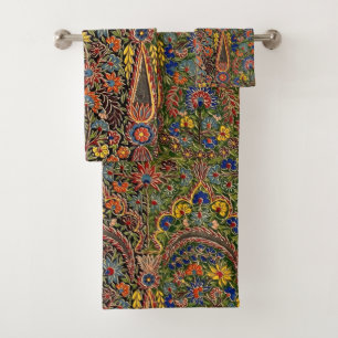 Vintage Multicolored Floral Pattern Bath Towel Set