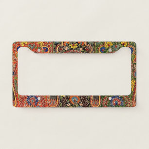 Vintage Multicolored Floral Pattern License Plate Frame