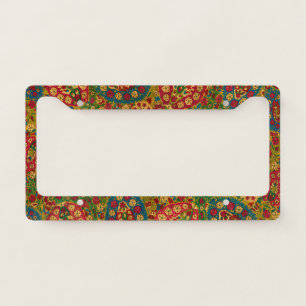 Vintage Multicolored Floral Tapestry License Plate Frame