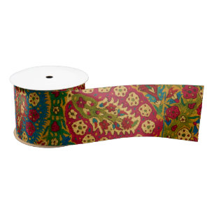 Vintage Multicolored Floral Tapestry Satin Ribbon