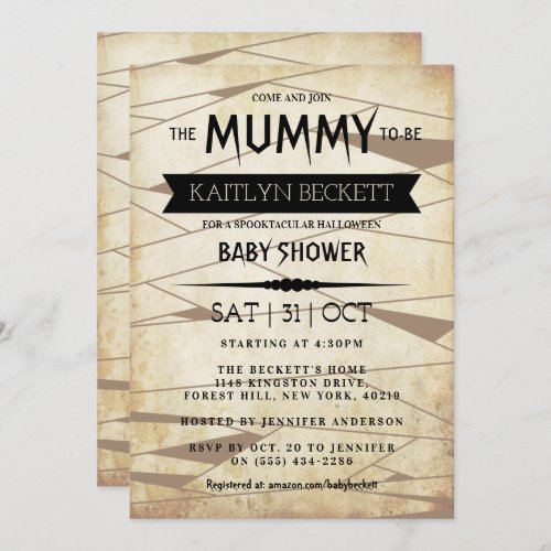 Vintage Mummy To Be  Halloween Baby Shower Invitation