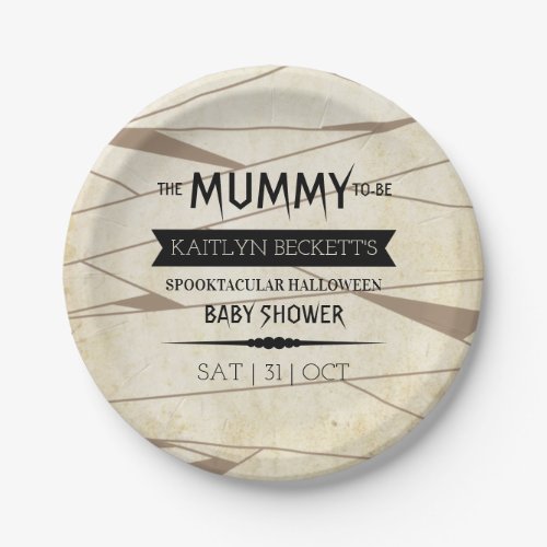 Vintage Mummy To Be  Halloween Baby Shower Paper Plates