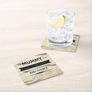 Vintage Mummy To Be Halloween Baby Shower Square Paper Coaster