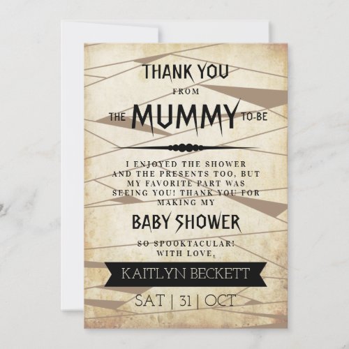 Vintage Mummy To Be  Halloween Baby Shower Thank You Card