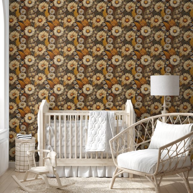 Vintage mums and daisies pattern wallpaper  (Kids)