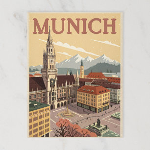 Vintage Munich Marienplatz & Alps Postcard