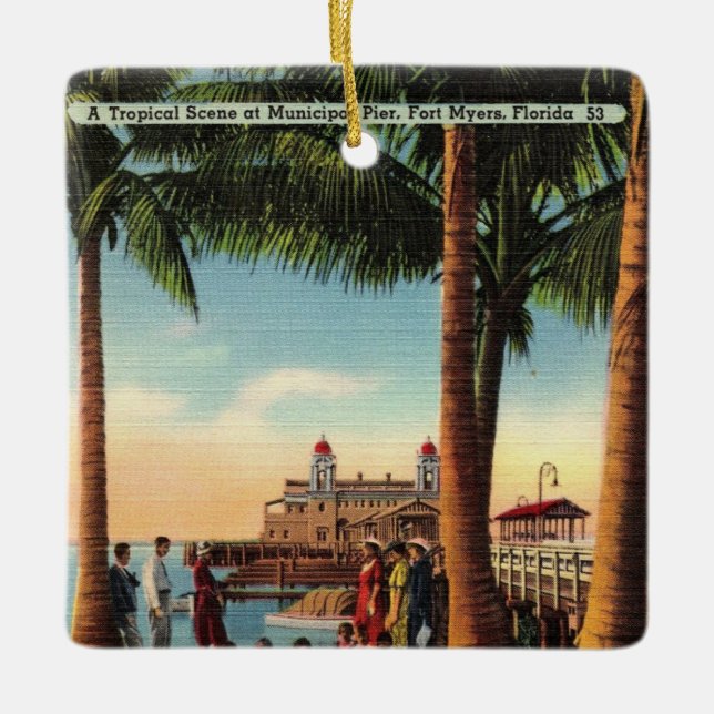Vintage Municipal Pier Ft Myers Ornament (Front)