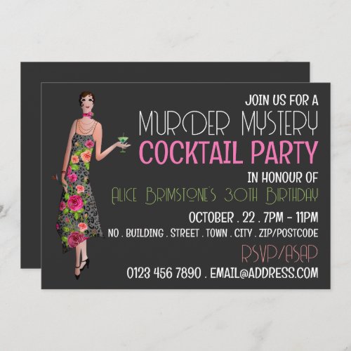 Vintage Murder Mystery Cocktail Party Birthday Invitation