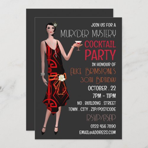 Vintage Murder Mystery Cocktail Party Birthday  Invitation