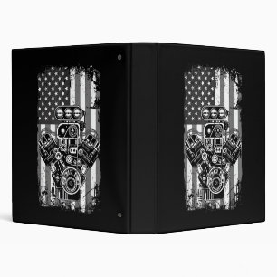 Vintage Muscle Car Piston American Flag Funny Mech 3 Ring Binder