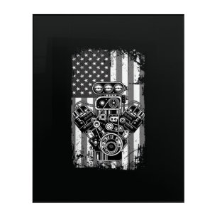 Vintage Muscle Car Piston American Flag Funny Mech Acrylic Print