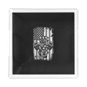 Vintage Muscle Car Piston American Flag Funny Mech Acrylic Tray