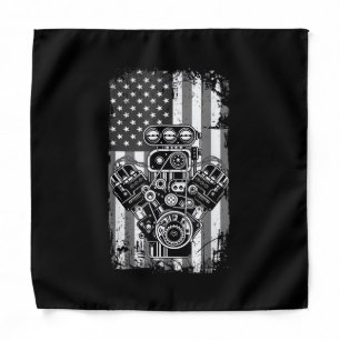 Vintage Muscle Car Piston American Flag Funny Mech Bandana