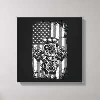 Vintage Muscle Car Piston American Flag Funny Mech