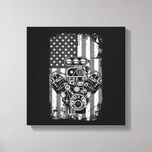Vintage Muscle Car Piston American Flag Funny Mech Canvas Print