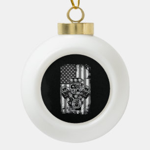 Vintage Muscle Car Piston American Flag Funny Mech Ceramic Ball Christmas Ornament