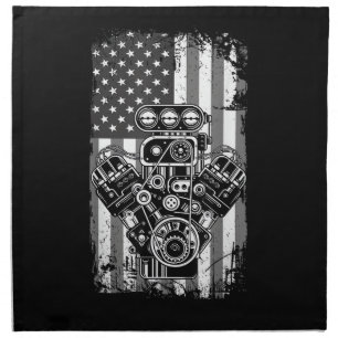 Vintage Muscle Car Piston American Flag Funny Mech Cloth Napkin