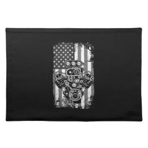 Vintage Muscle Car Piston American Flag Funny Mech Cloth Placemat