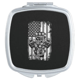 Vintage Muscle Car Piston American Flag Funny Mech Compact Mirror