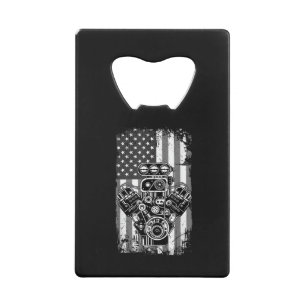 Vintage Muscle Car Piston American Flag Funny Mech Credit Card Bottle Opener