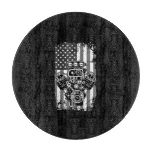 Vintage Muscle Car Piston American Flag Funny Mech Cutting Board